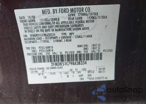 2009 Ford Flex Se z USA, uszkodzony, nr VIN 2FMDK51C79BA38334